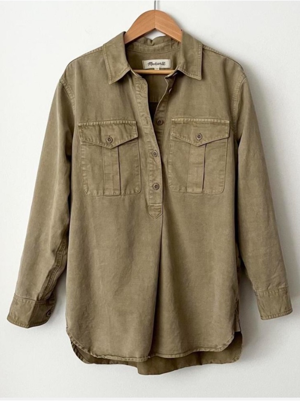 Madewell Military Popover Top Khaki Shirt Women's Small S